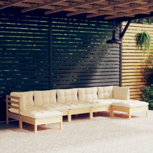 7 Piece Garden Lounge Set with Cream Cushions Pinewood