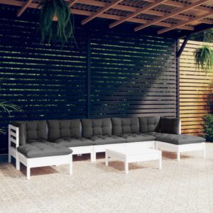 8 Piece Garden Lounge Set with Cushions White Pinewood