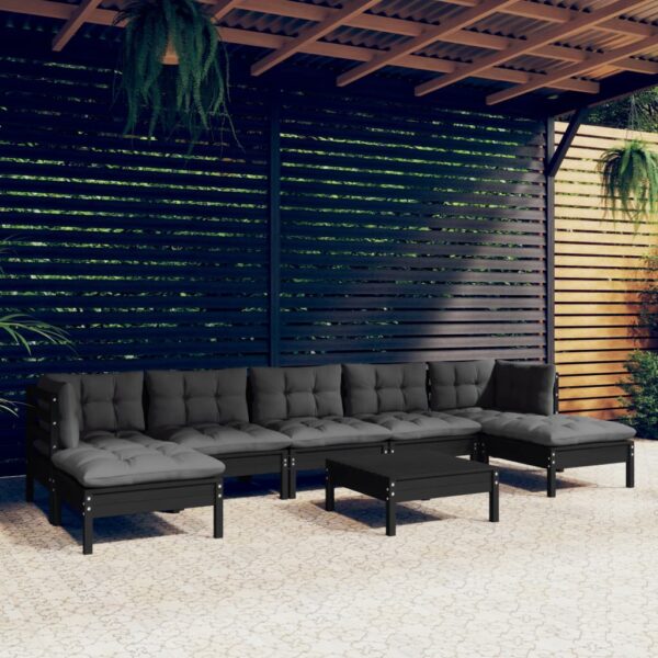 8 Piece Garden Lounge Set with Cushions Black Pinewood