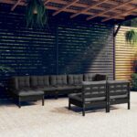 9 Piece Garden Lounge Set with Cushions Black Pinewood