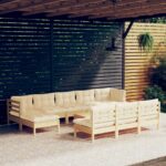 11 Piece Garden Lounge Set with Cream Cushions Pinewood