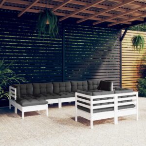 9 Piece Garden Lounge Set with Cushions White Solid Pinewood