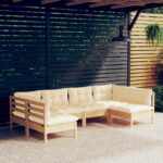 6 Piece Garden Lounge Set with Cream Cushions Solid Pinewood