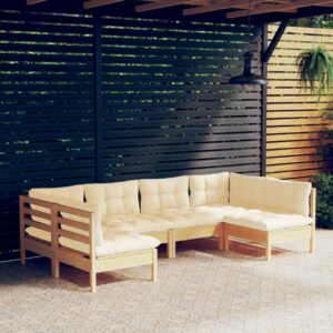 6 Piece Garden Lounge Set with Cream Cushions Solid Pinewood