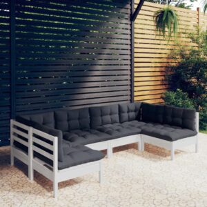 6 Piece Garden Lounge Set with Cushions White Solid Pinewood