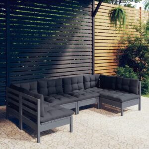 6 Piece Garden Lounge Set with Cushions Grey Solid Pinewood