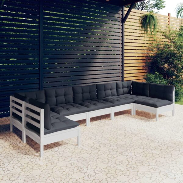 7 Piece Garden Lounge Set with Cushions White Solid Pinewood