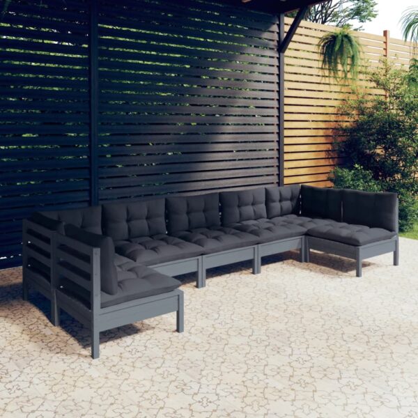 7 Piece Garden Lounge Set with Cushions Grey Solid Pinewood