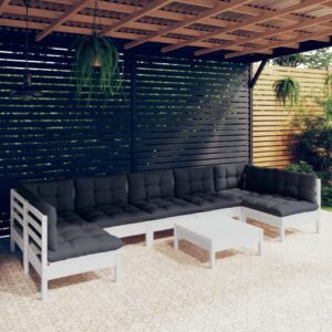 8 Piece Garden Lounge Set with Cushions White Solid Pinewood