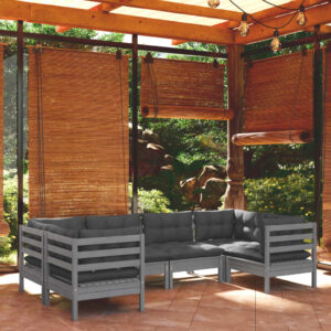 6 Piece Garden Lounge Set with Cushions Grey Pinewood