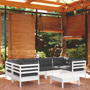 7 Piece Garden Lounge Set with Cushions White Pinewood