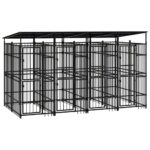 Outdoor Dog Kennel with Roof Steel 7.37 m²