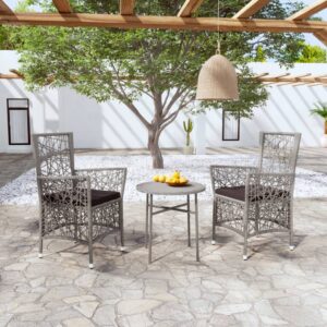 3 Piece Garden Dining Set Poly Rattan Grey