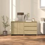 Chic Sonoma Oak Sideboard Set Engineered Wood Storage Cabinet Organizer