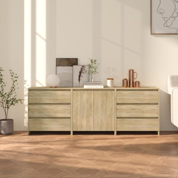 3 Piece Sideboard Sonoma Oak Engineered Wood