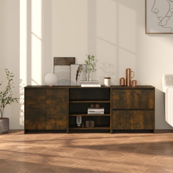 Chic Smoked Oak Sideboard Set Engineered Wood Ample Storage Display Space