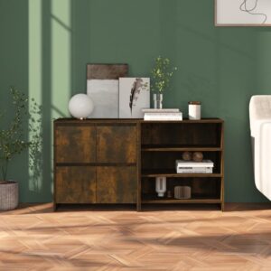 Chic Smoked Oak Sideboard Set Engineered Wood Storage Cabinet Organizer