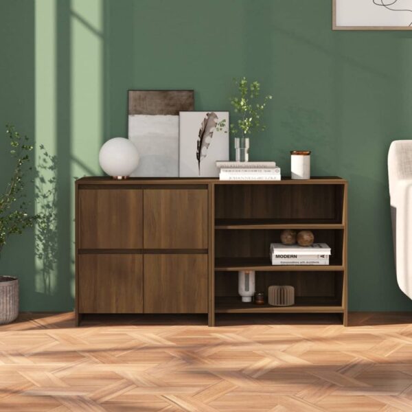 2 Piece Sideboard Brown Oak Engineered Wood