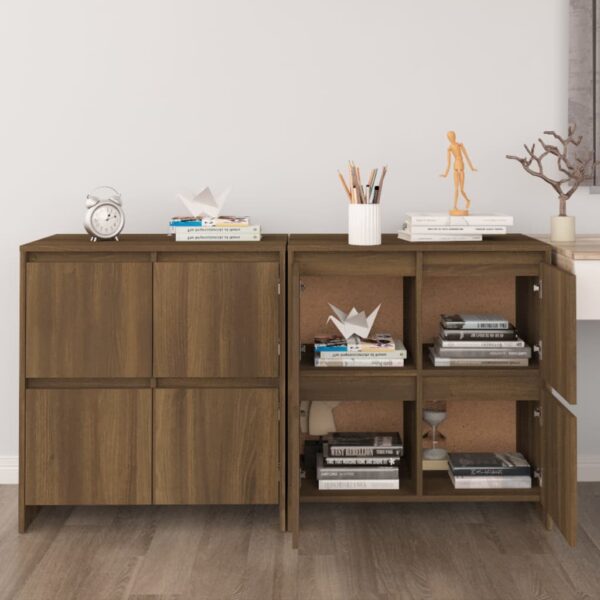 Chic Brown Oak Engineered Wood Sideboard Set Dual Storage Cabinets with Shelves