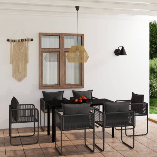 7 Piece Garden Dining Set Black