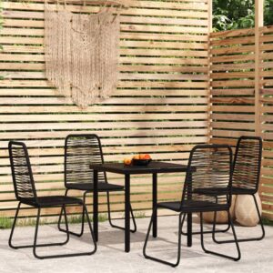 Outdoor Rattan Dining Set Garden Patio Furniture Glass Tabletop PE Chairs Black