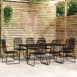 9 Piece Garden Dining Set Black