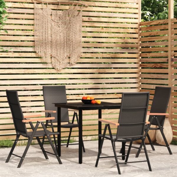 5 Piece Garden Dining Set Black