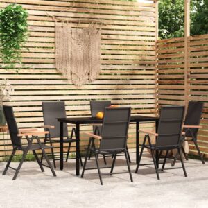 7 Piece Garden Dining Set Black