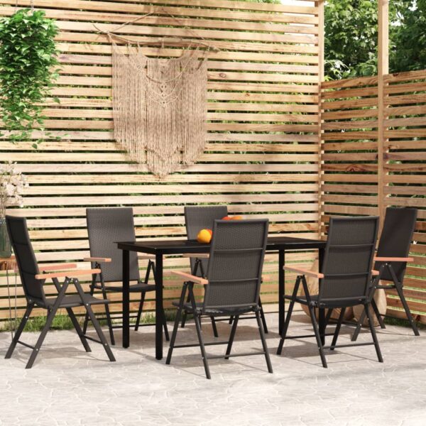 7 Piece Garden Dining Set Black