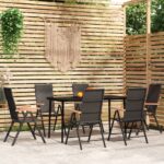 7 Piece Garden Dining Set Black