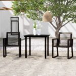 Outdoor Rattan Garden Patio Furniture Set Dining Table Chairs Black Weatherproof