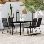 5 Piece Garden Dining Set Black