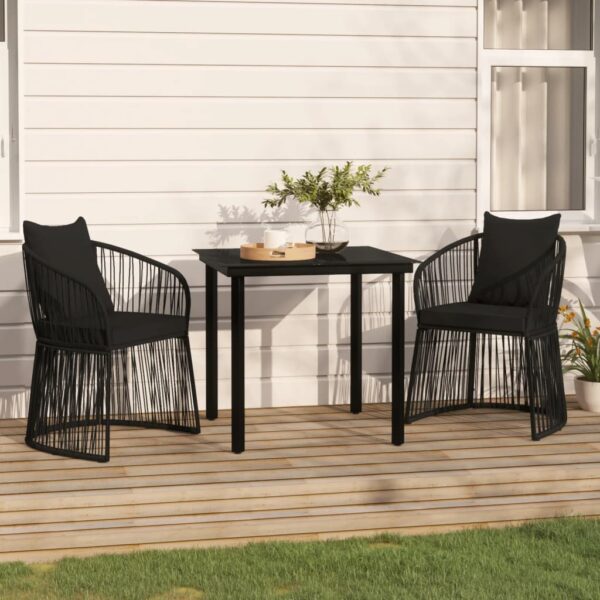 3 Piece Garden Dining Set with Cushions Black