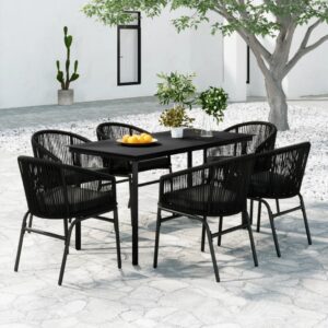 7 Piece Garden Dining Set Black