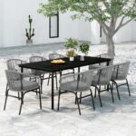 9 Piece Garden Dining Set Grey