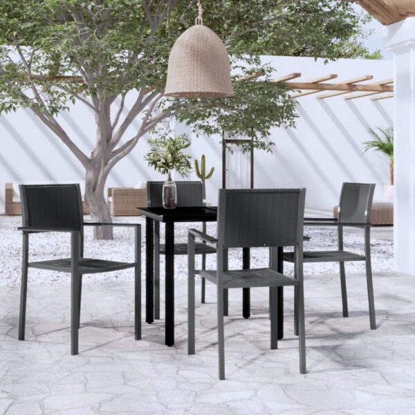 Outdoor Garden Patio Furniture Set Black Rattan Design Glass Tabletop