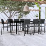 9 Piece Garden Dining Set Black