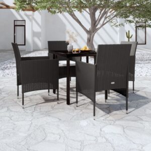 5 Piece Garden Dining Set with Cushions Black