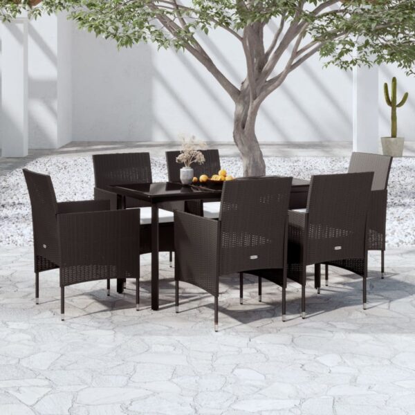 7 Piece Garden Dining Set with Cushions Black