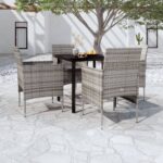 5 Piece Garden Dining Set with Cushions Grey and Black