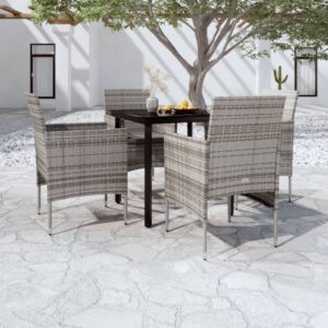 5 Piece Garden Dining Set with Cushions Grey and Black