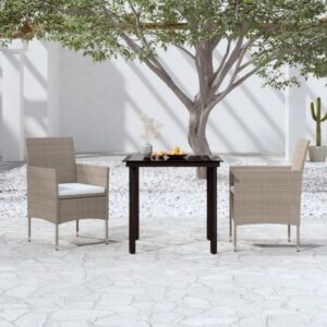 Outdoor Rattan Garden Dining Set Beige Black with Cushions Glass Tabletop