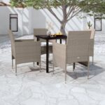 5 Piece Garden Dining Set with Cushions Beige and Black