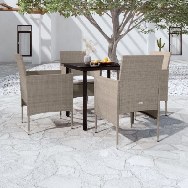 5 Piece Garden Dining Set with Cushions Beige and Black