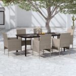 7 Piece Garden Dining Set with Cushions Beige and Black