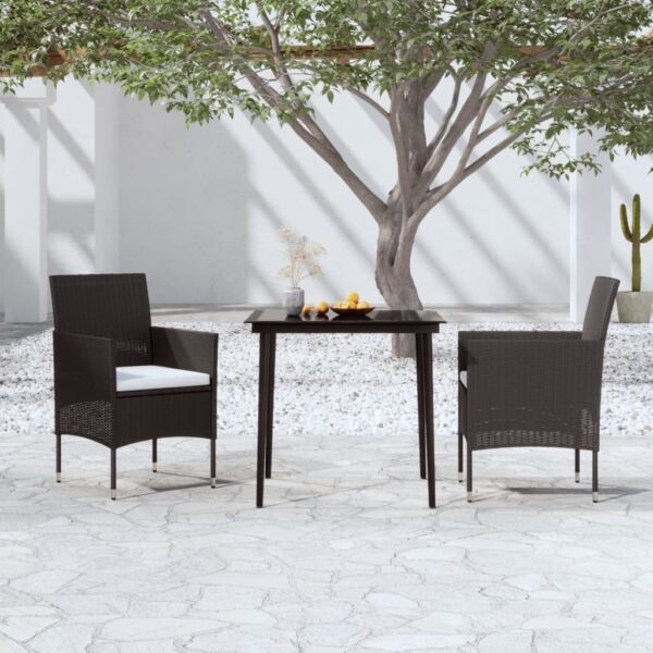 3 Piece Garden Dining Set with Cushions Black