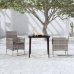 3 Piece Garden Dining Set with Cushions Grey and Black