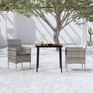 3 Piece Garden Dining Set with Cushions Grey and Black