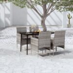 5 Piece Garden Dining Set with Cushions Grey and Black