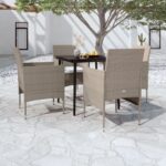 5 Piece Garden Dining Set with Cushions Beige and Black